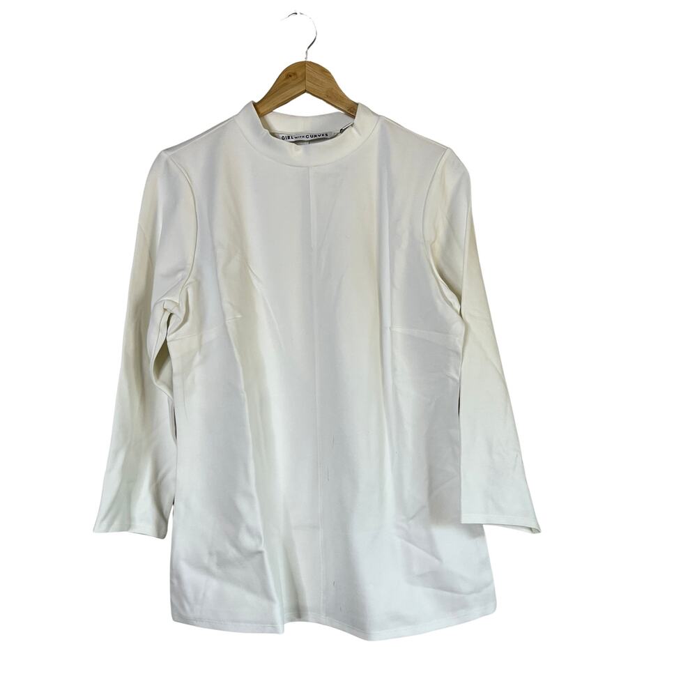 GIRL WITH CURVES Mock Neck Knit Top Pearl White L